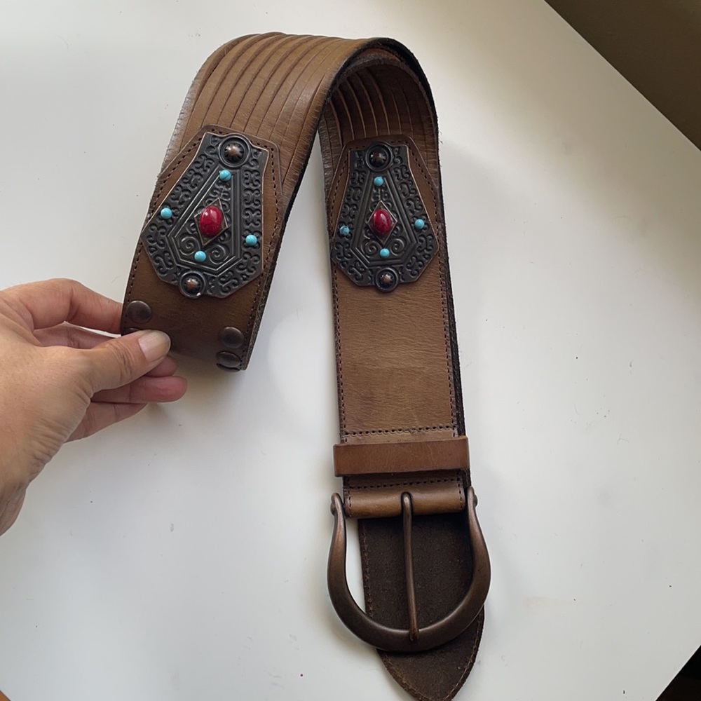 Vintage brown leather handcrafted belt - Picture 12 of 12